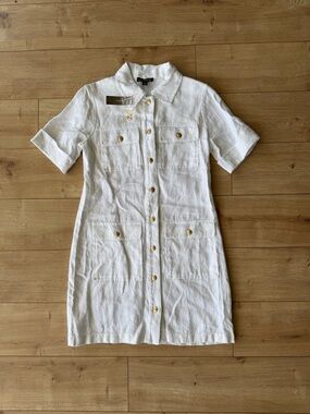 J Crew Linen White Gold Button Mini Dress Safari Utility NWT Womens 00